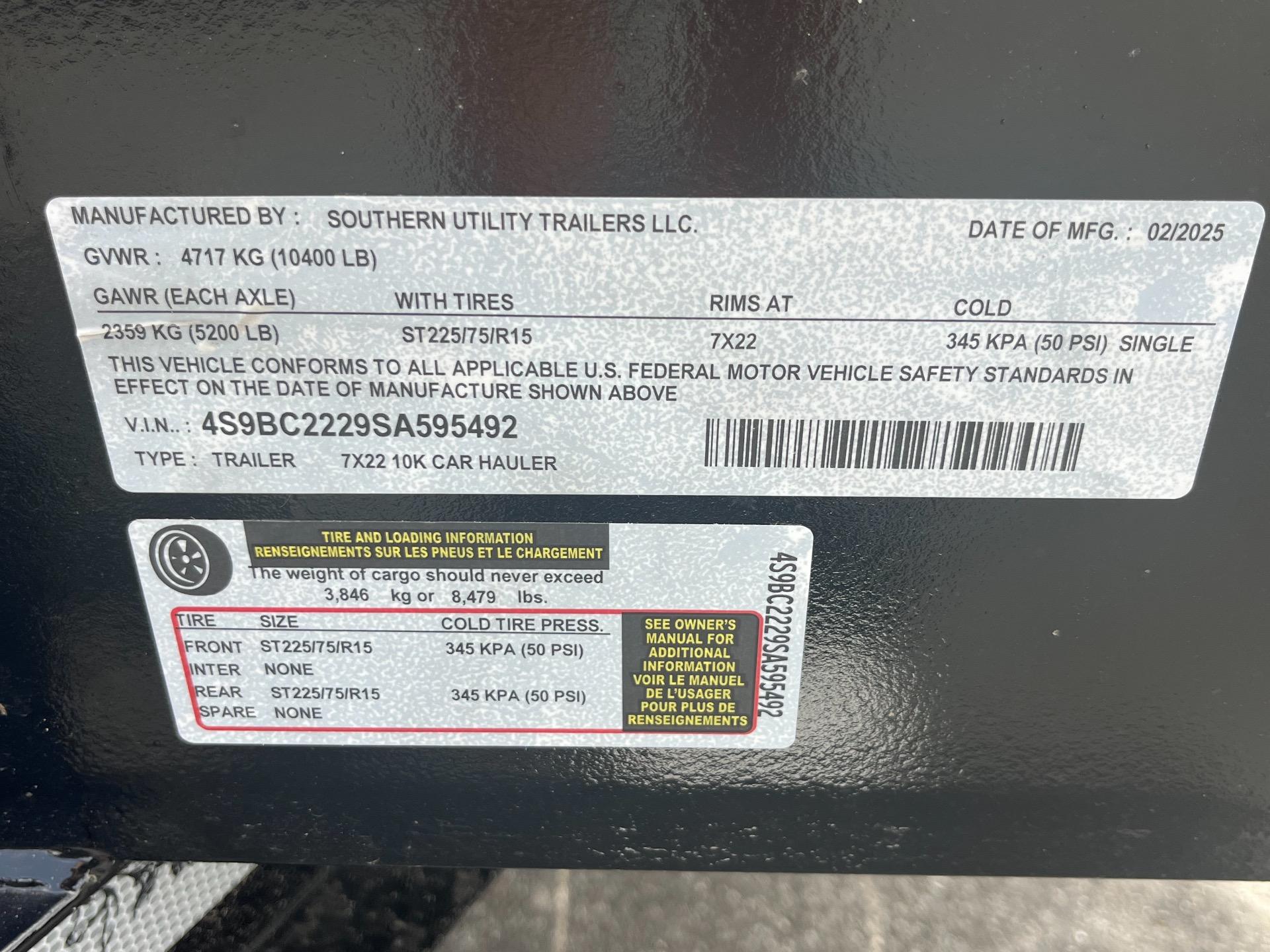 2025 Southern Utility 7' x 22' - 10K 11