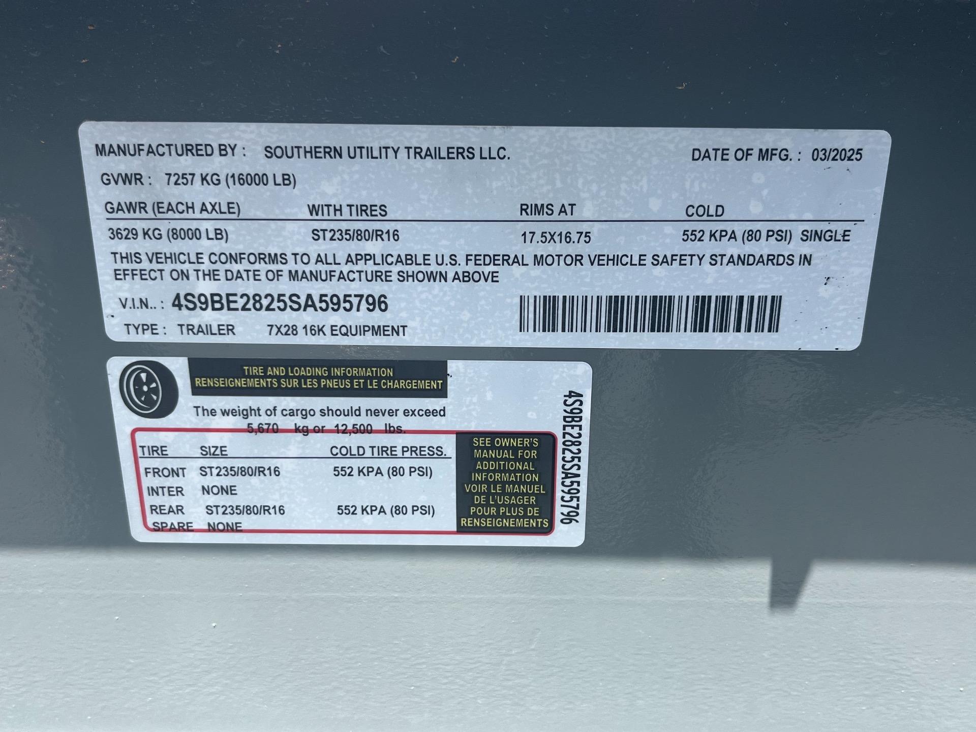 2025 Southern Utility 7' x 28' - 16K 12