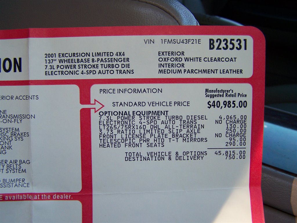 2001 Ford Excursion - $29,890