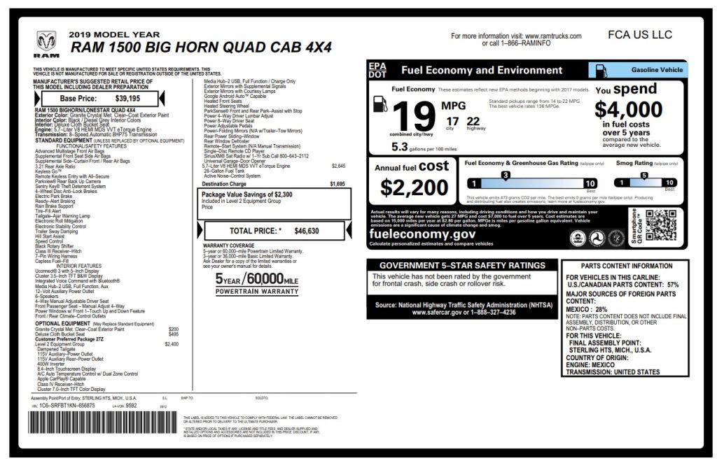 2019 Ram 1500 - $26,800