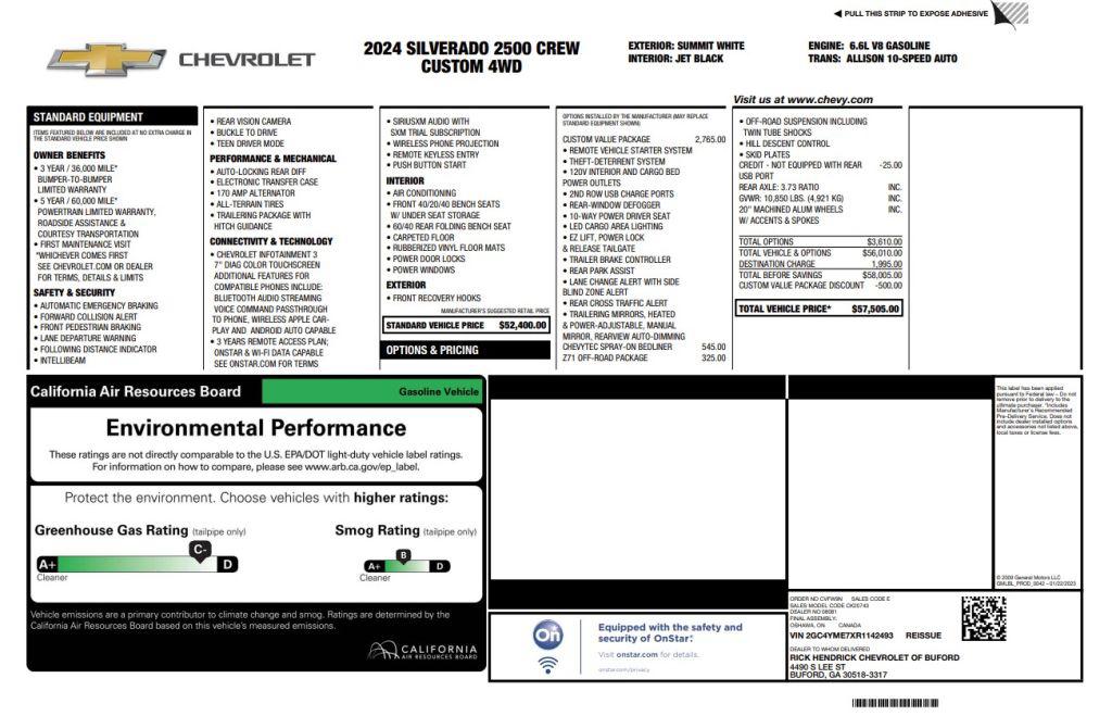 2024 Chevrolet Silverado 2500HD Crewcab Z71 4X4 - $45,500