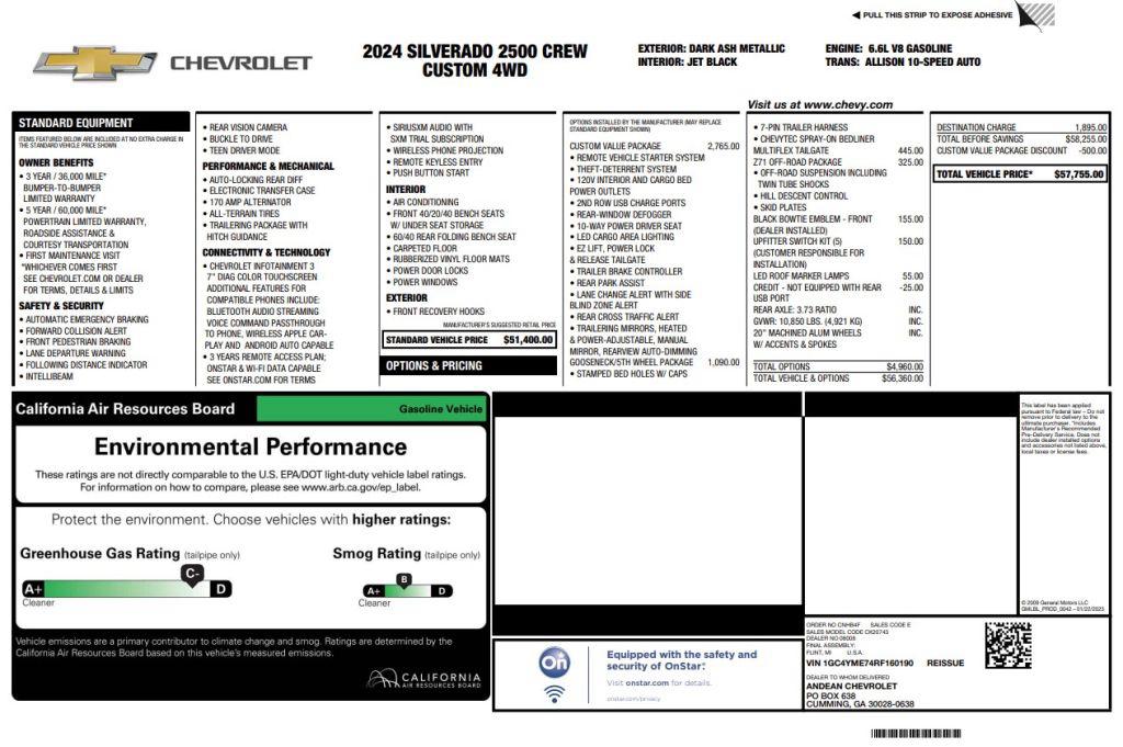 2024 Chevrolet Silverado 2500HD Crewcab Custom 4X4 - $39,800