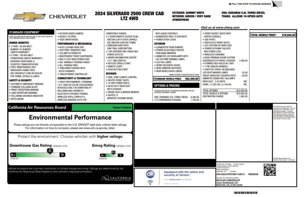 2024 Chevrolet Silverado 2500HD LTZ Crew Cab 4X4 - $65,800