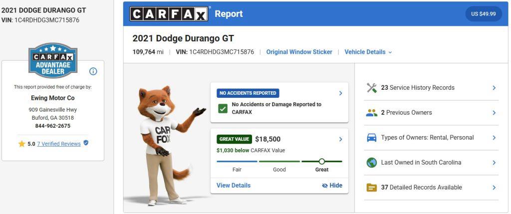 2021 Dodge Durango - $18,500