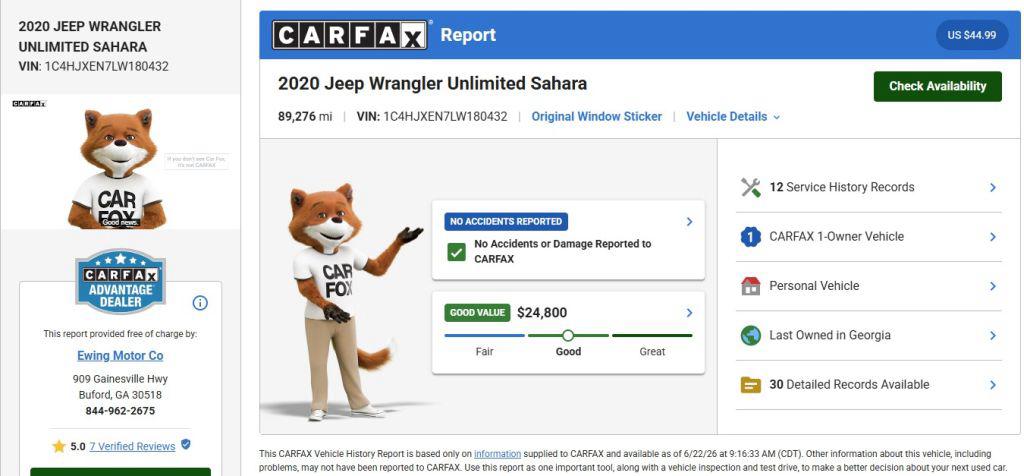 2020 Jeep Wrangler - $24,800