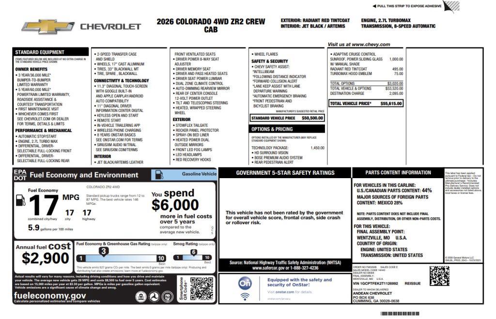 2026 Chevrolet Colorado - $49,500