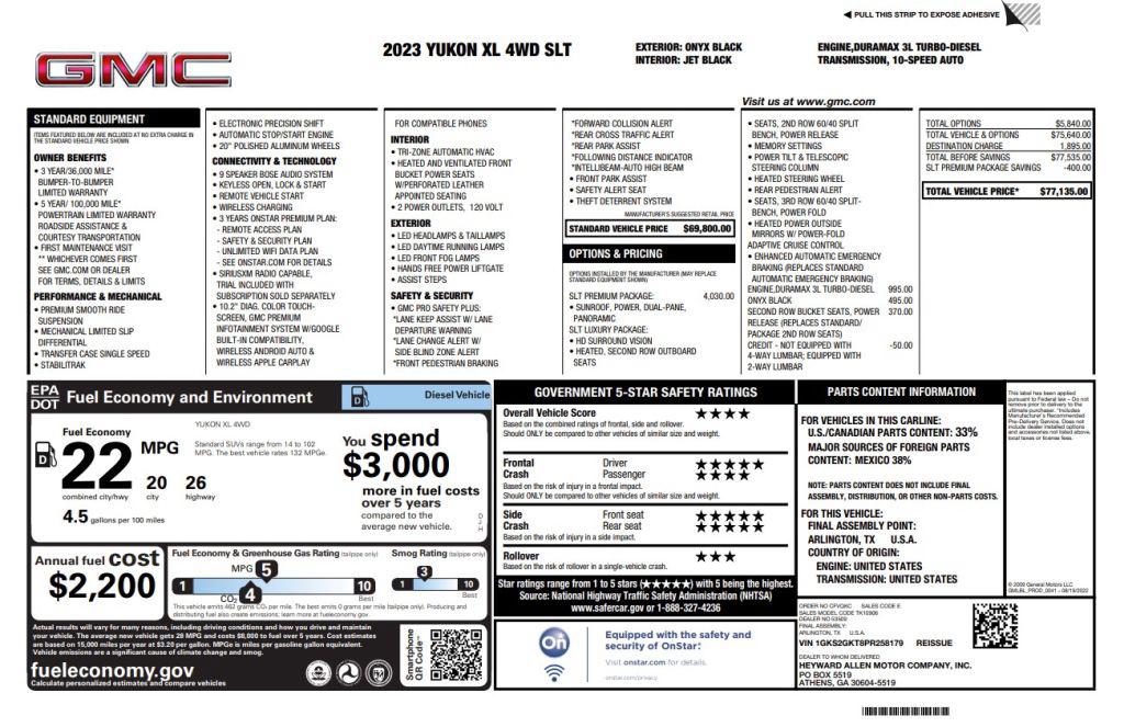 2023 GMC Yukon - $52,800