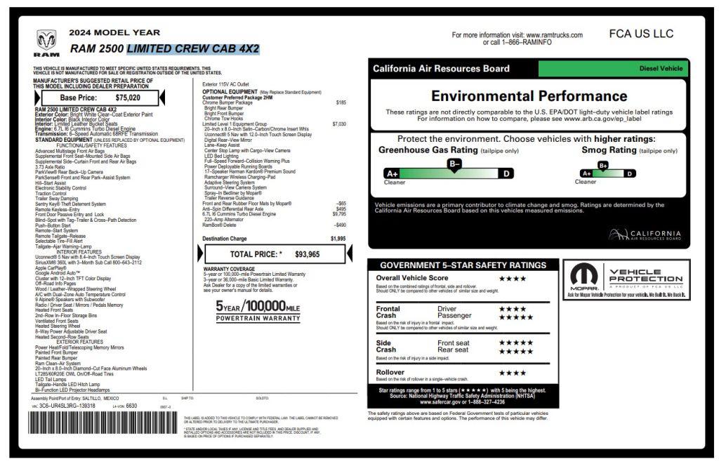 2024 Ram 2500 Limited Crew Cab RWD - $62,900