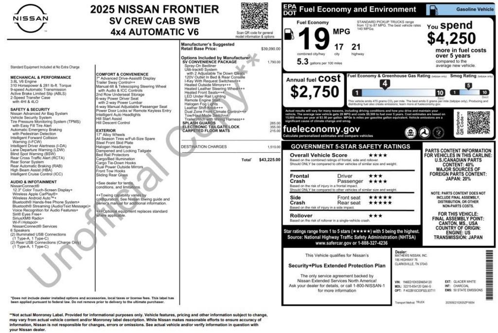 2025 Nissan Frontier - $33,800
