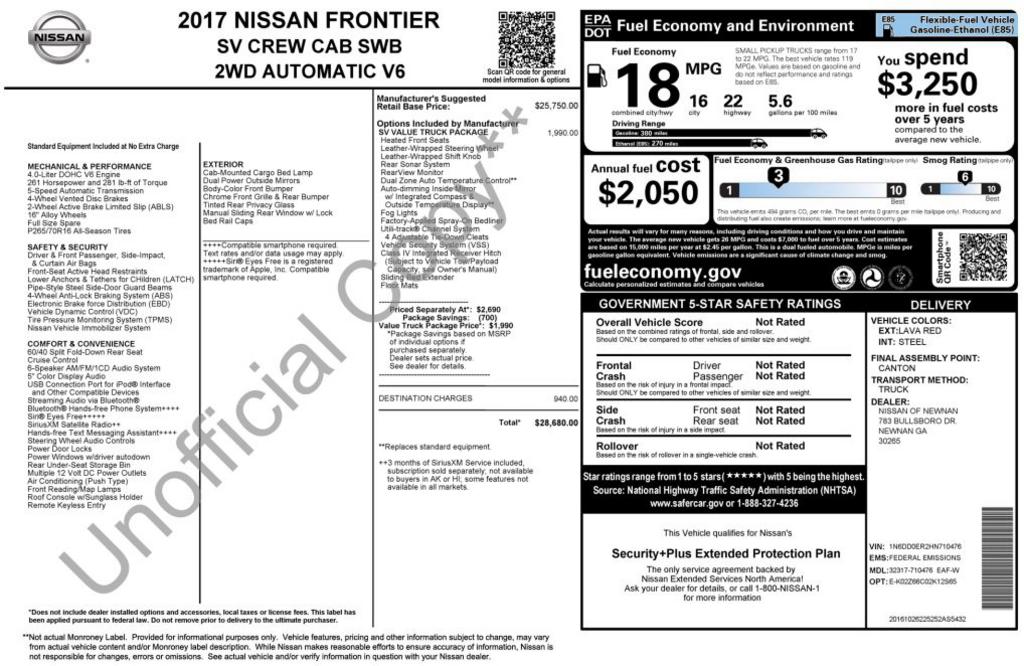 2017 Nissan Frontier - $17,800