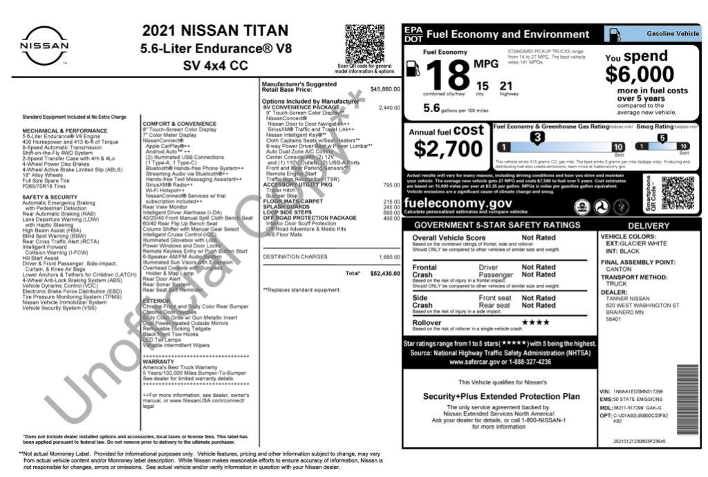 2021 Nissan Titan - $24,800