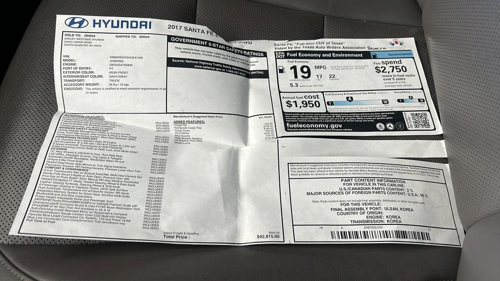 2017 Hyundai Santa Fe - $11,550
