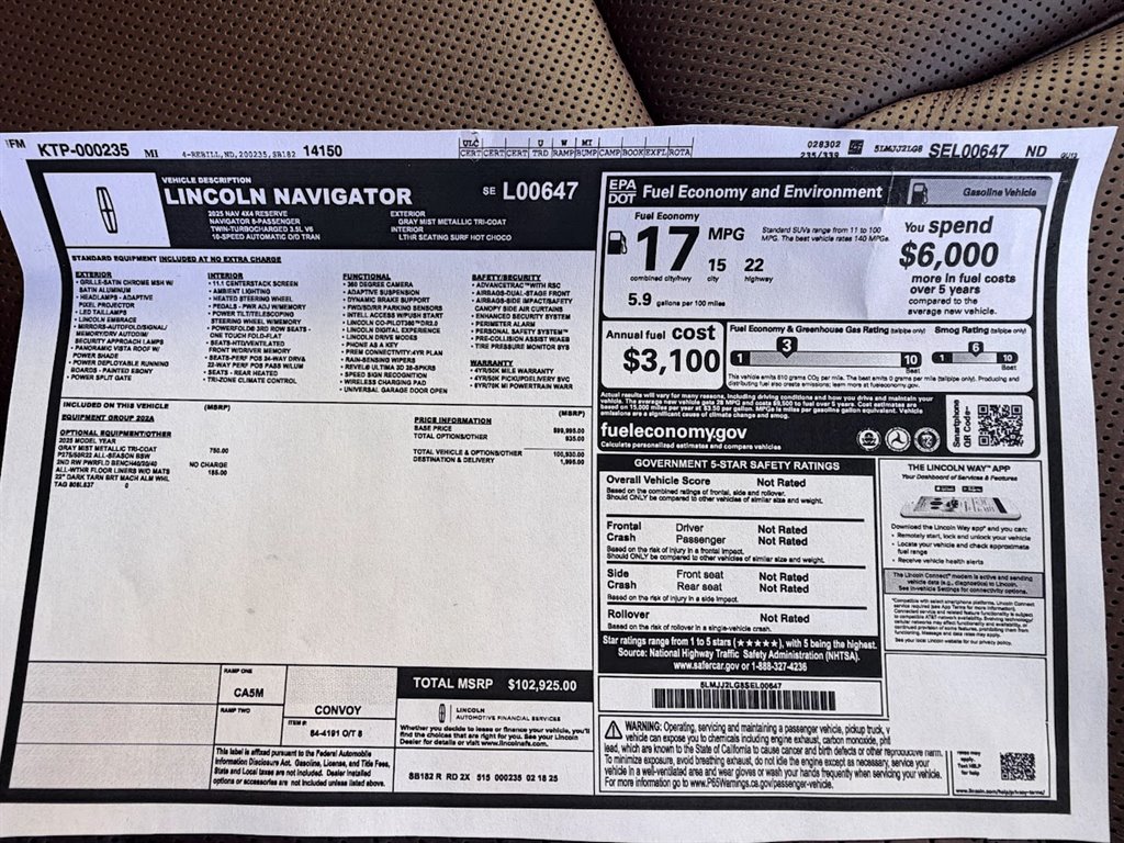 2025 Lincoln Navigator - $79,900