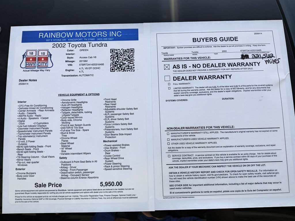 2002 Toyota Tundra SR5 V8 photo