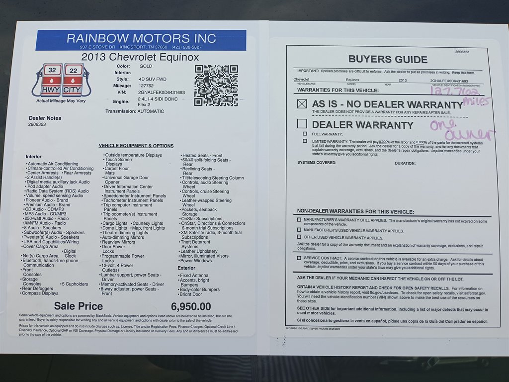 2013 Chevrolet Equinox - $6,950
