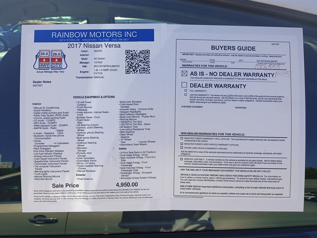 2017 Nissan Versa - $4,450