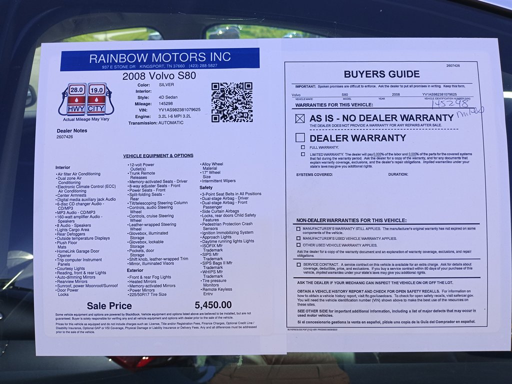2008 Volvo S80 - $5,450
