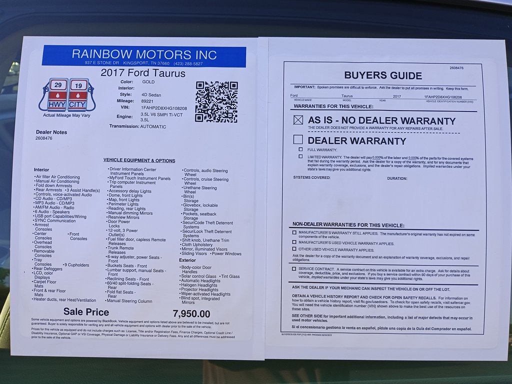2017 Ford Taurus - $7,950