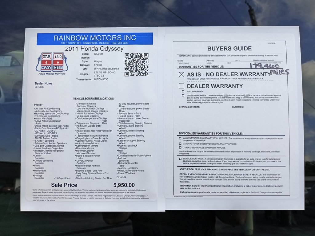2011 Honda Odyssey - $5,950