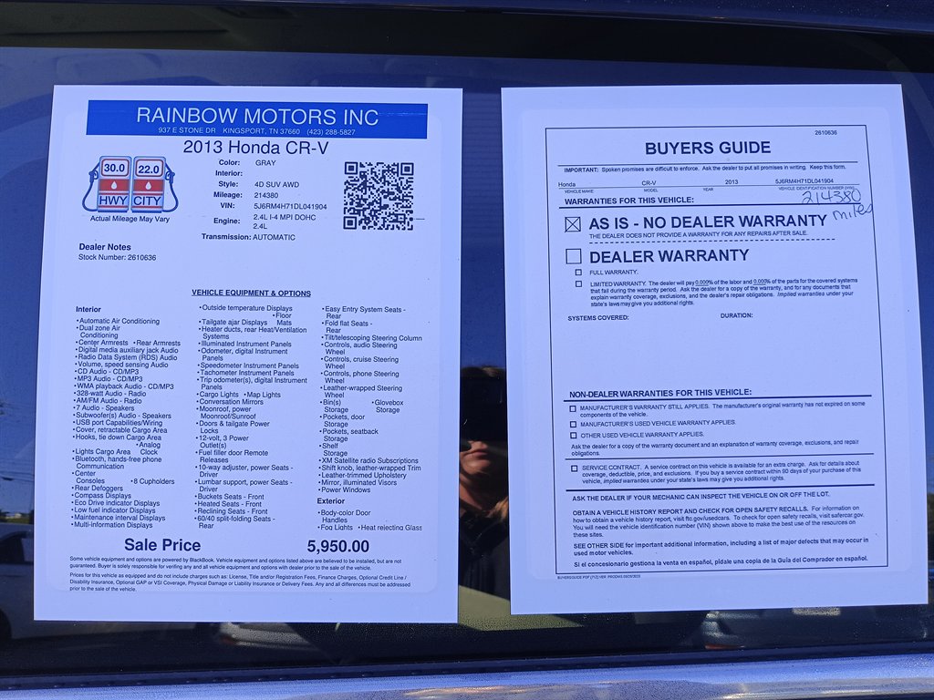 2013 Honda CR-V - $5,950