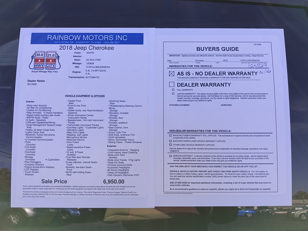 2018 Jeep Cherokee - $6,950