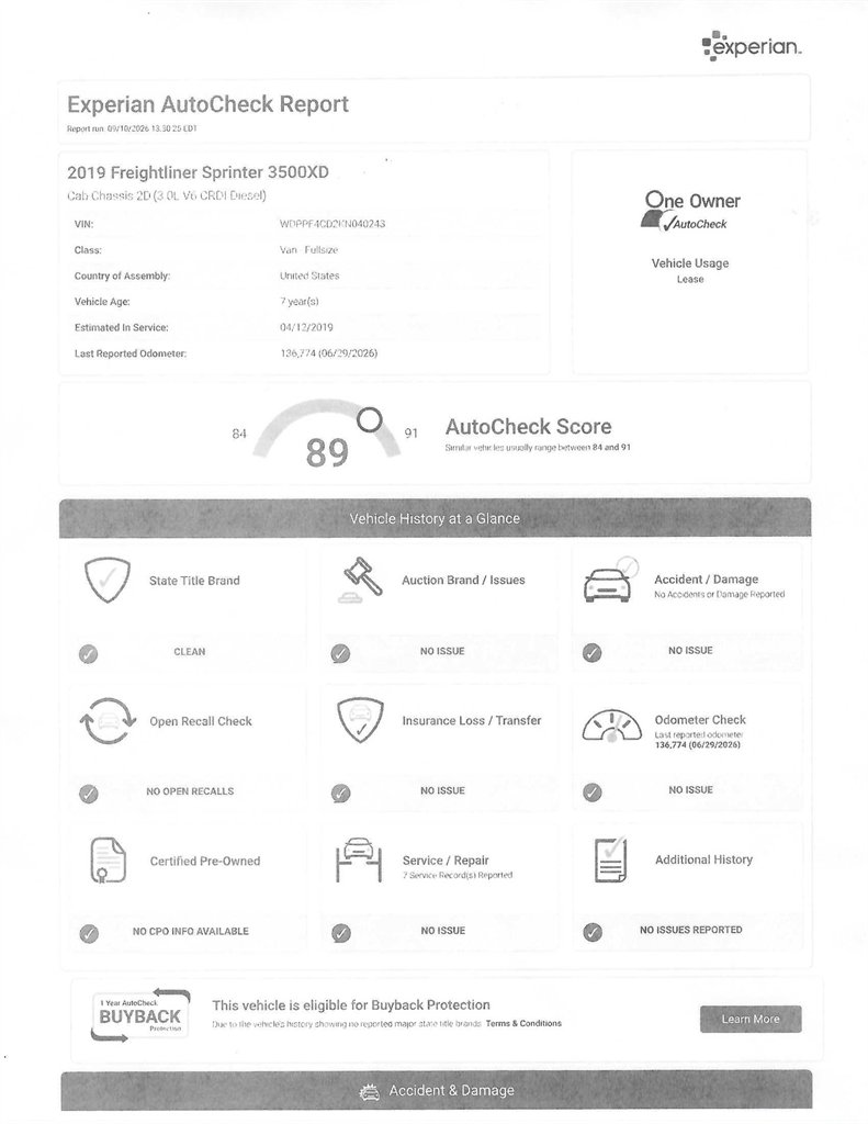 2019 Freightliner Sprinter - $17,390