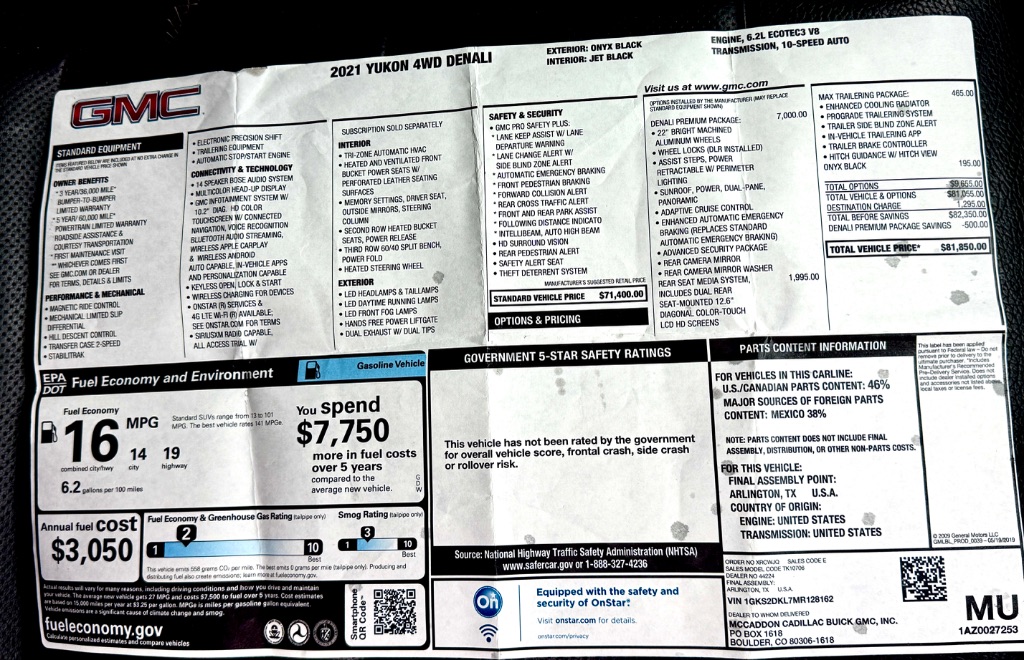 2021 GMC Yukon - $44,900