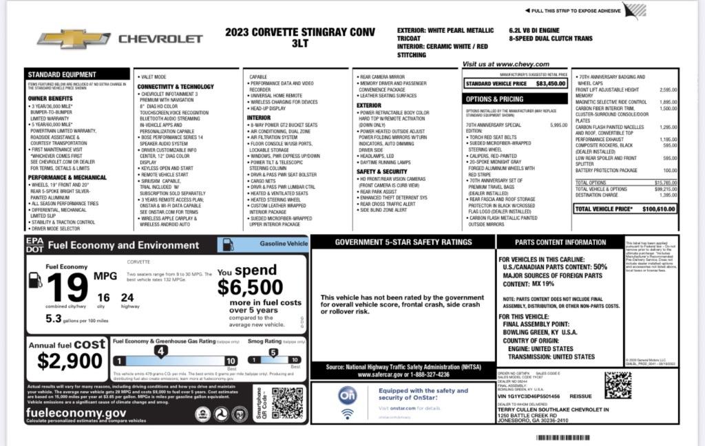 2023 Chevrolet Corvette - $79,995