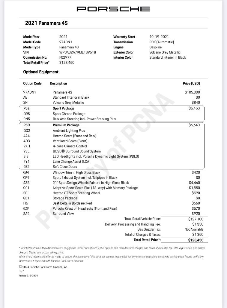 2021 Porsche Panamera - $91,900
