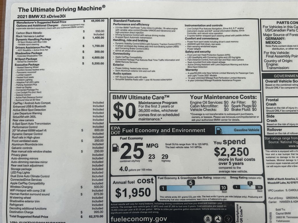 2021 BMW X3 - $39,980