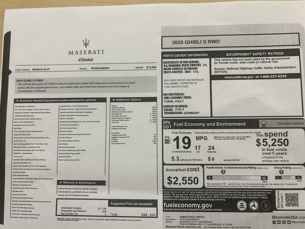2020 Maserati Ghibli - $30,890