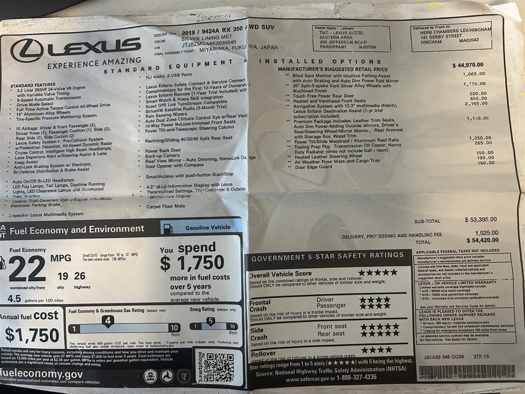 2019 Lexus RX - $29,980