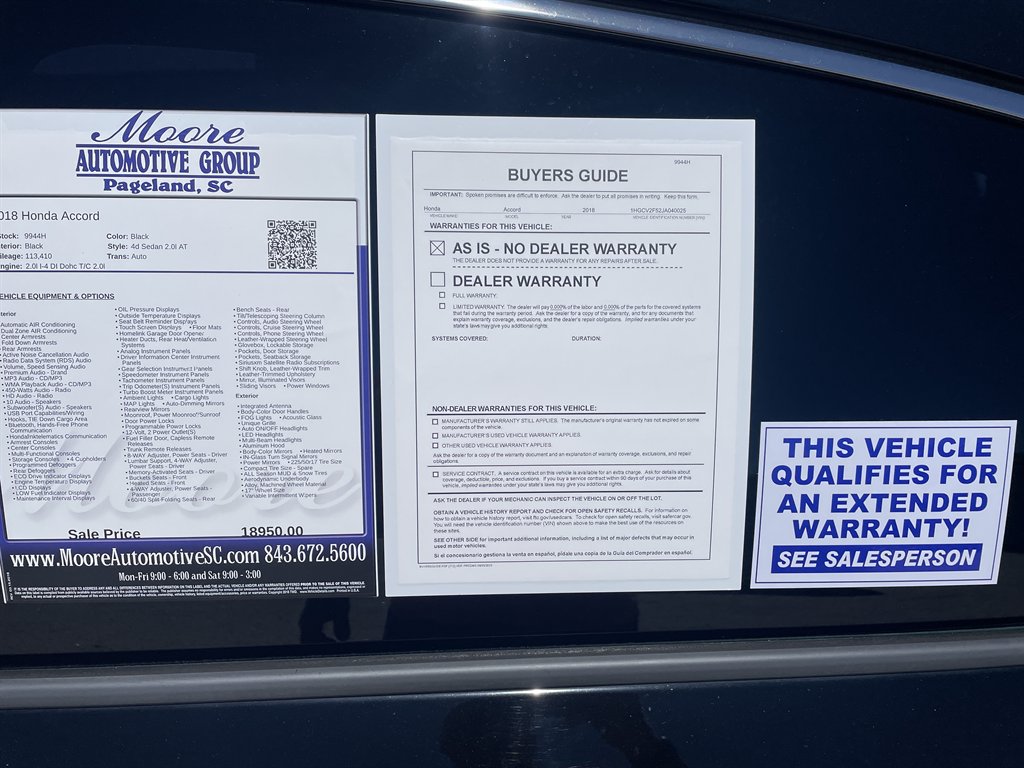 2018 Honda Accord - $17,960