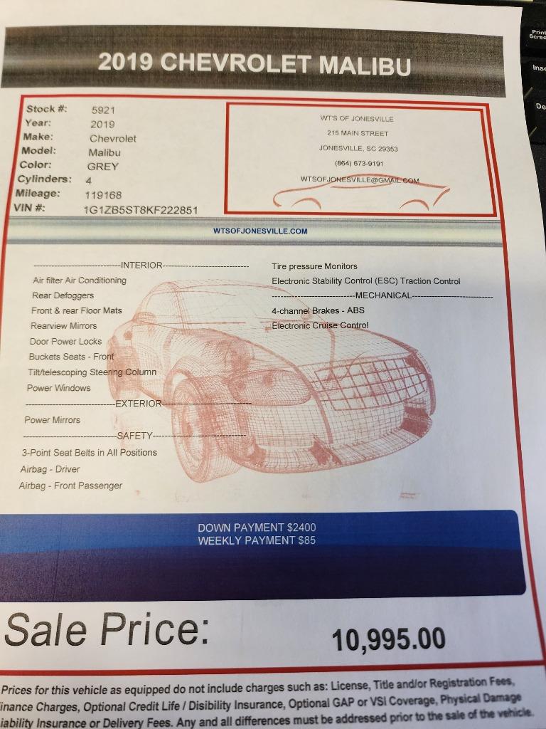 2019 Chevrolet Malibu - $10,995