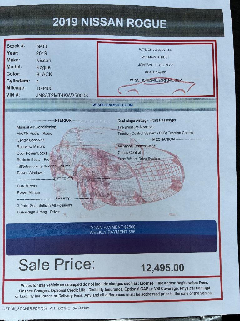 2019 Nissan Rogue - $12,495