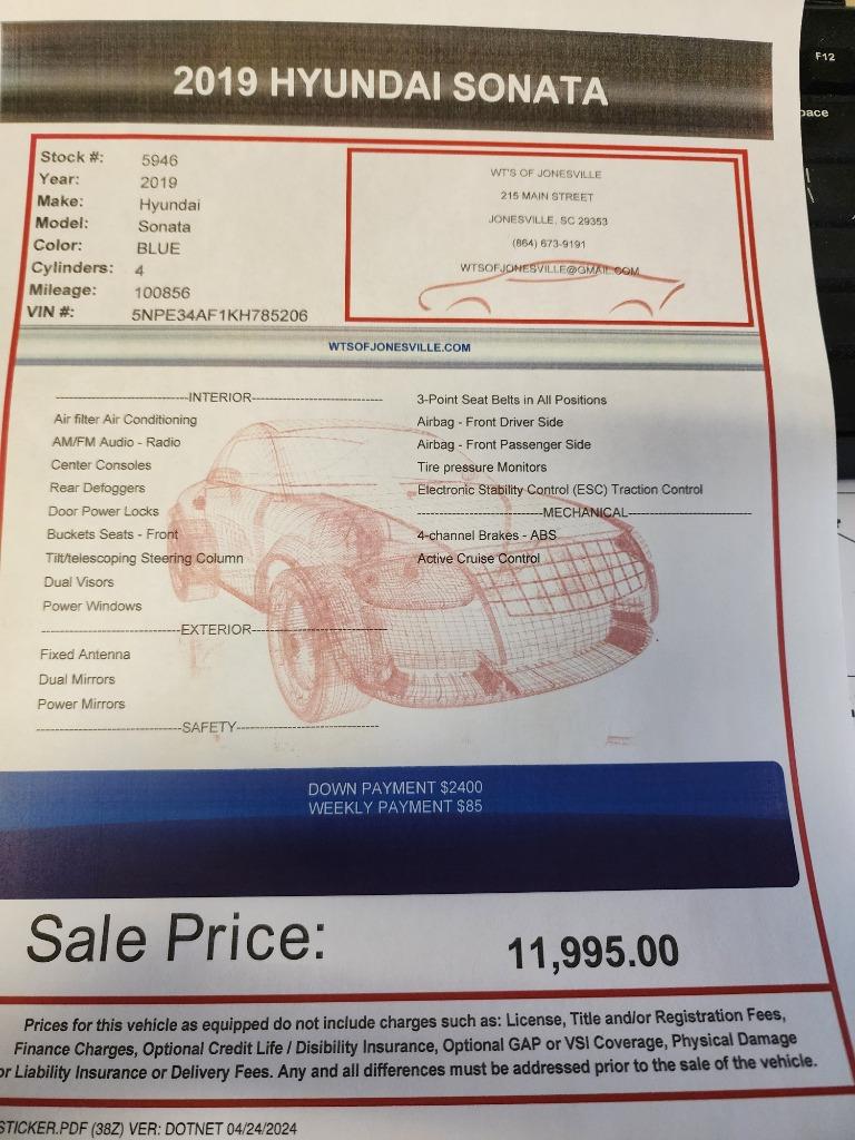 2019 Hyundai Sonata - $11,995