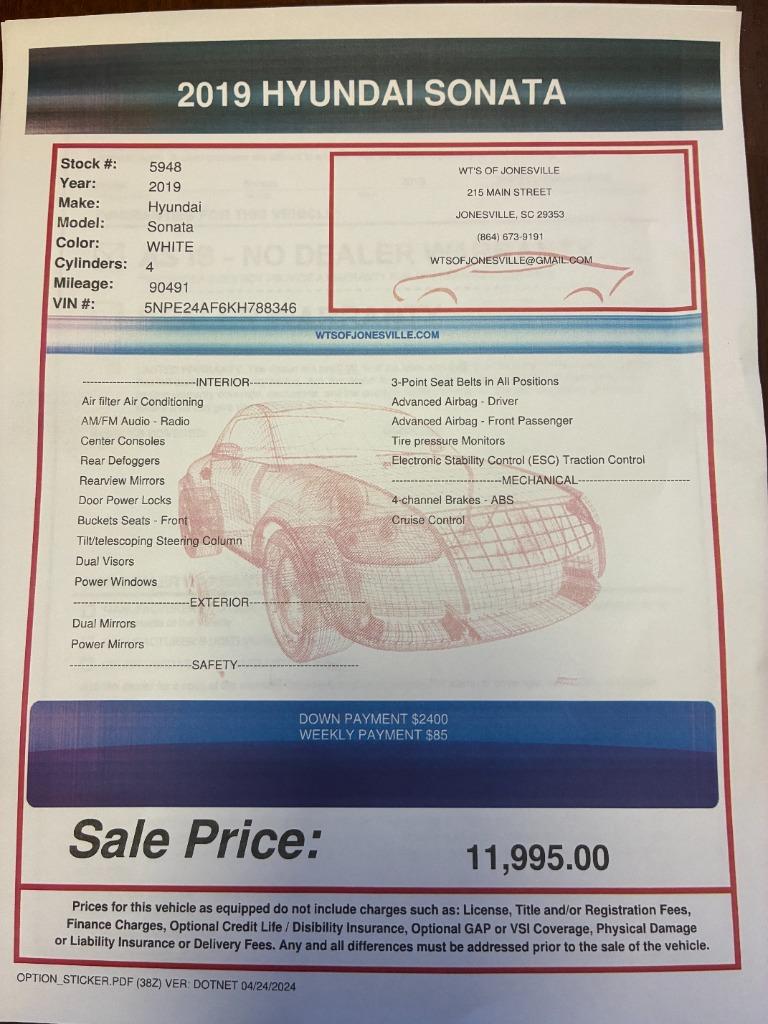 2019 Hyundai Sonata - $11,995