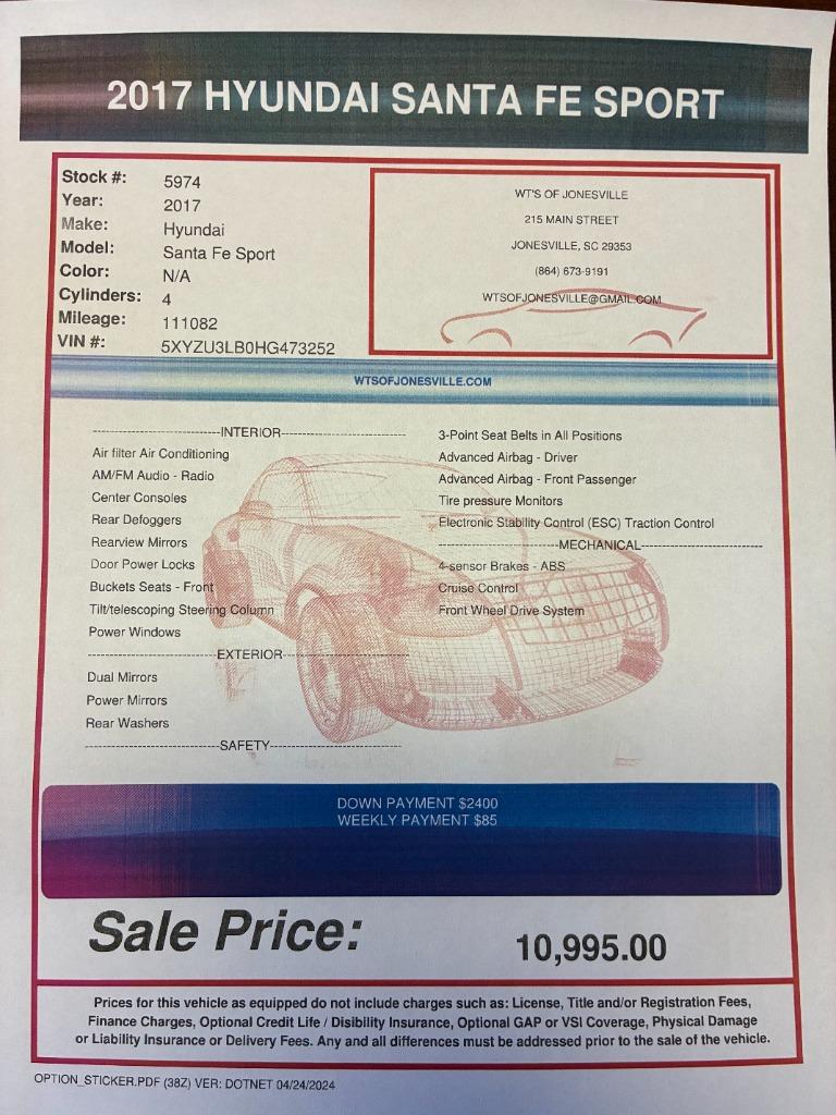 2017 Hyundai Santa Fe - $10,995