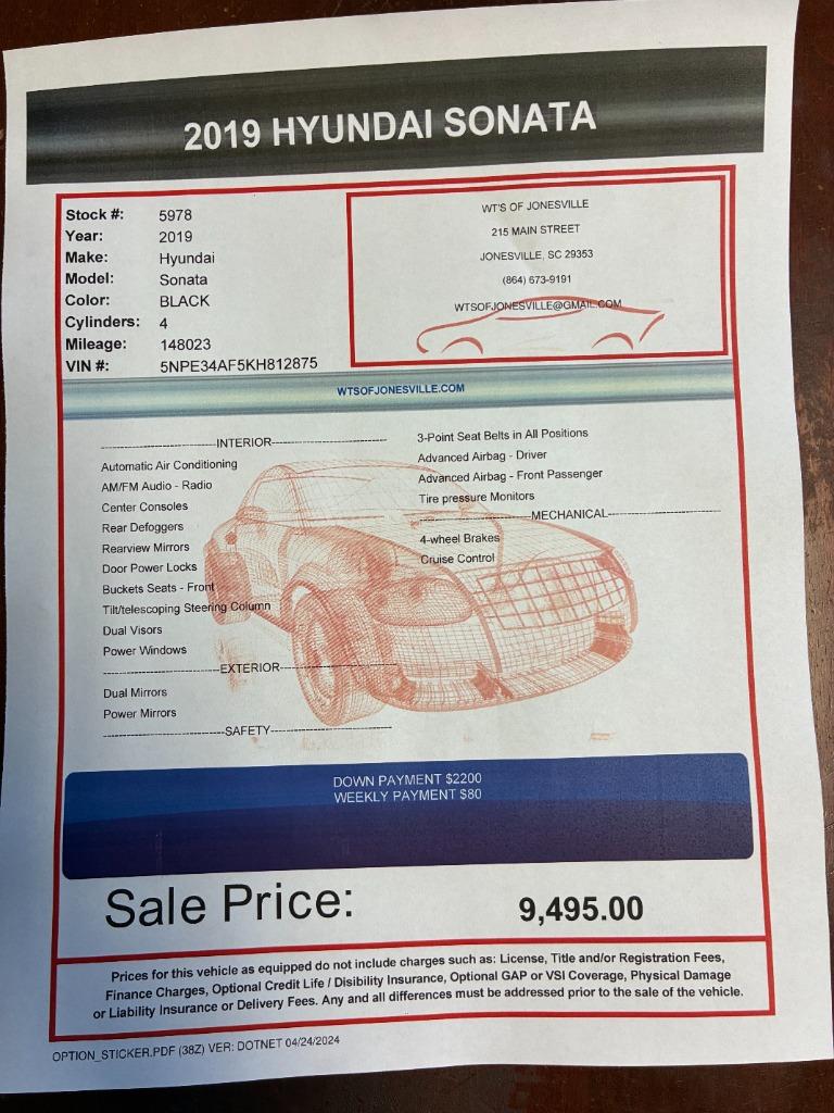 2019 Hyundai Sonata - $9,495