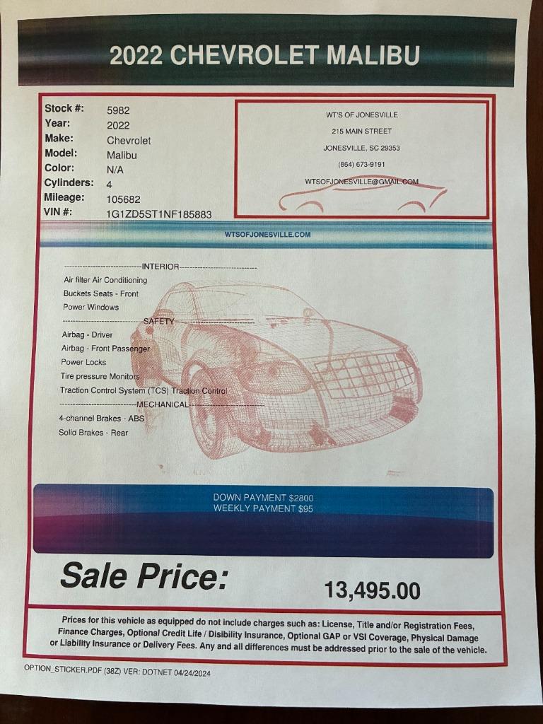 2022 Chevrolet Malibu - $13,495