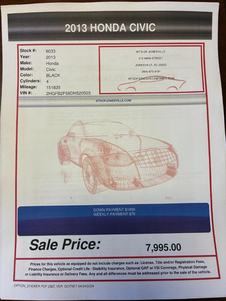 2013 Honda Civic - $7,995