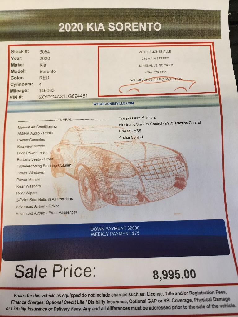 2020 Kia Sorento - $8,995
