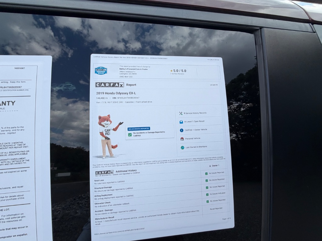 2019 Honda Odyssey - $17,950