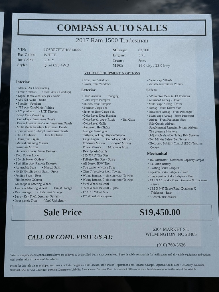 2017 Ram 1500 - $19,450