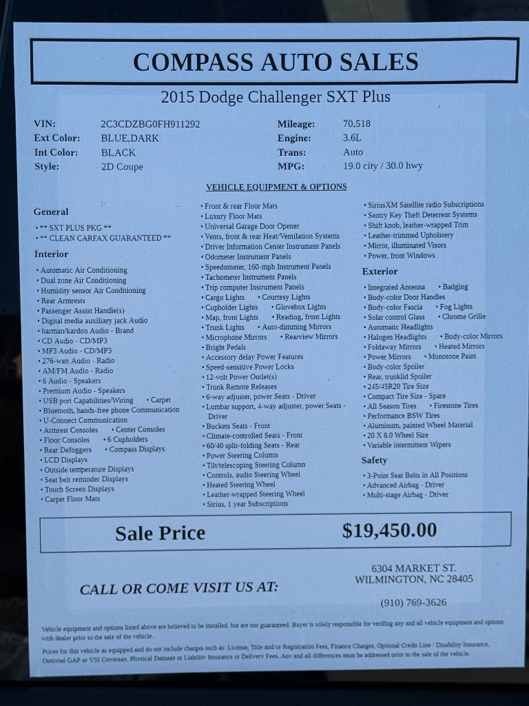 2015 Dodge Challenger - $19,450