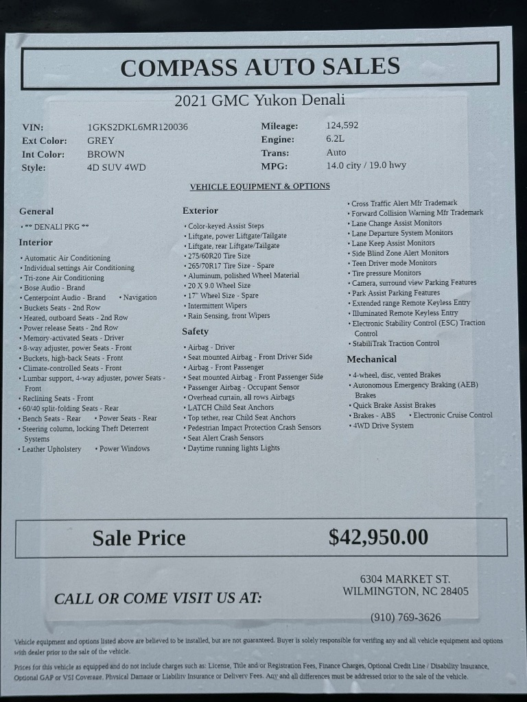 2021 GMC Yukon - $42,950