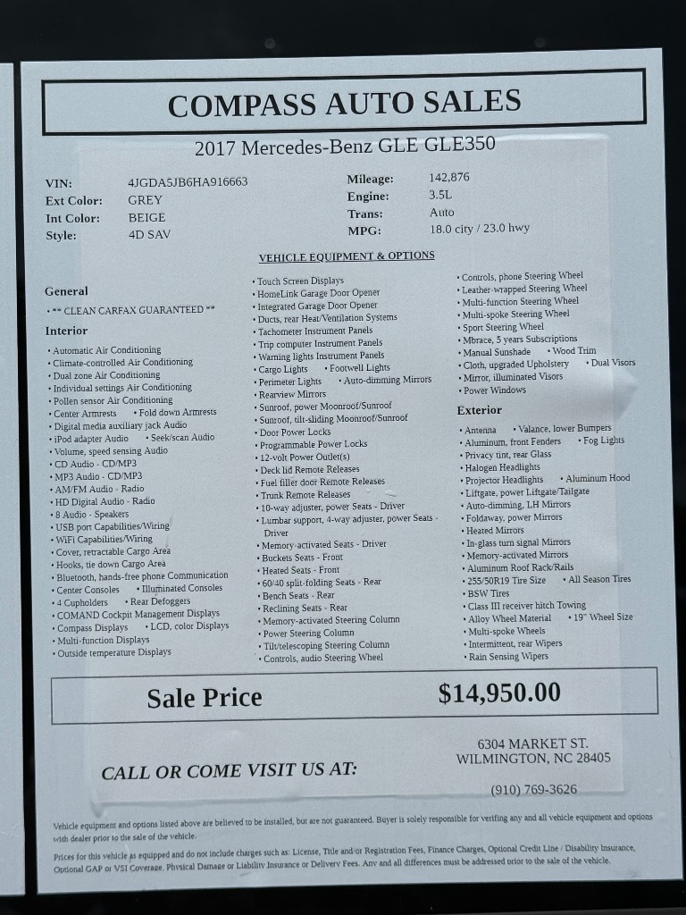 2017 Mercedes-Benz GLE - $14,950
