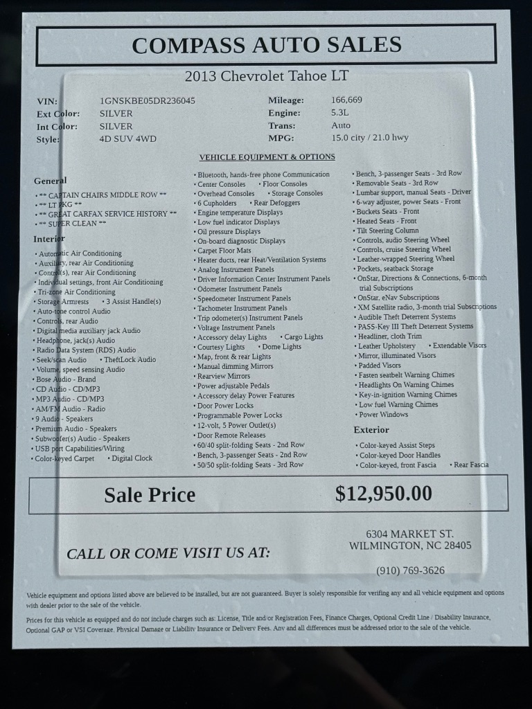 2013 Chevrolet Tahoe - $12,950