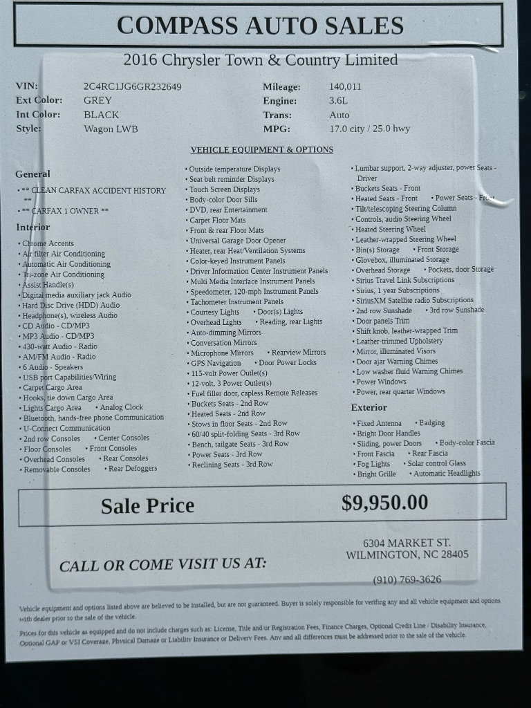 2016 Chrysler Town & Country - $9,950