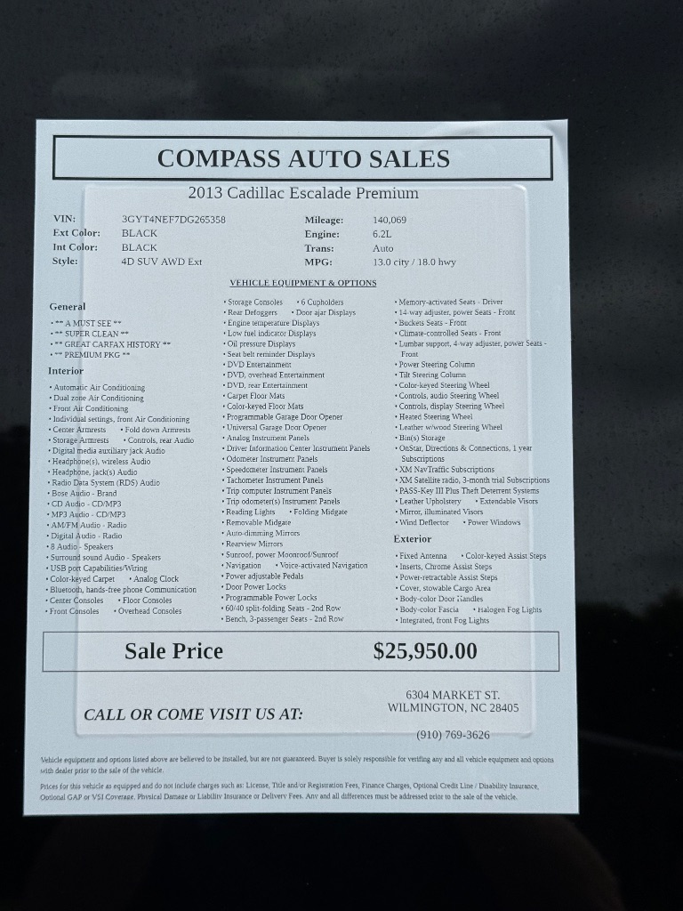 2013 Cadillac Escalade - $25,950